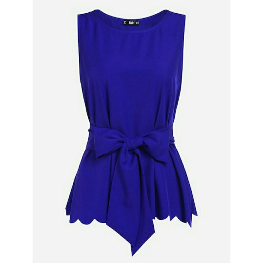 Scallop Trim Belted Blouse